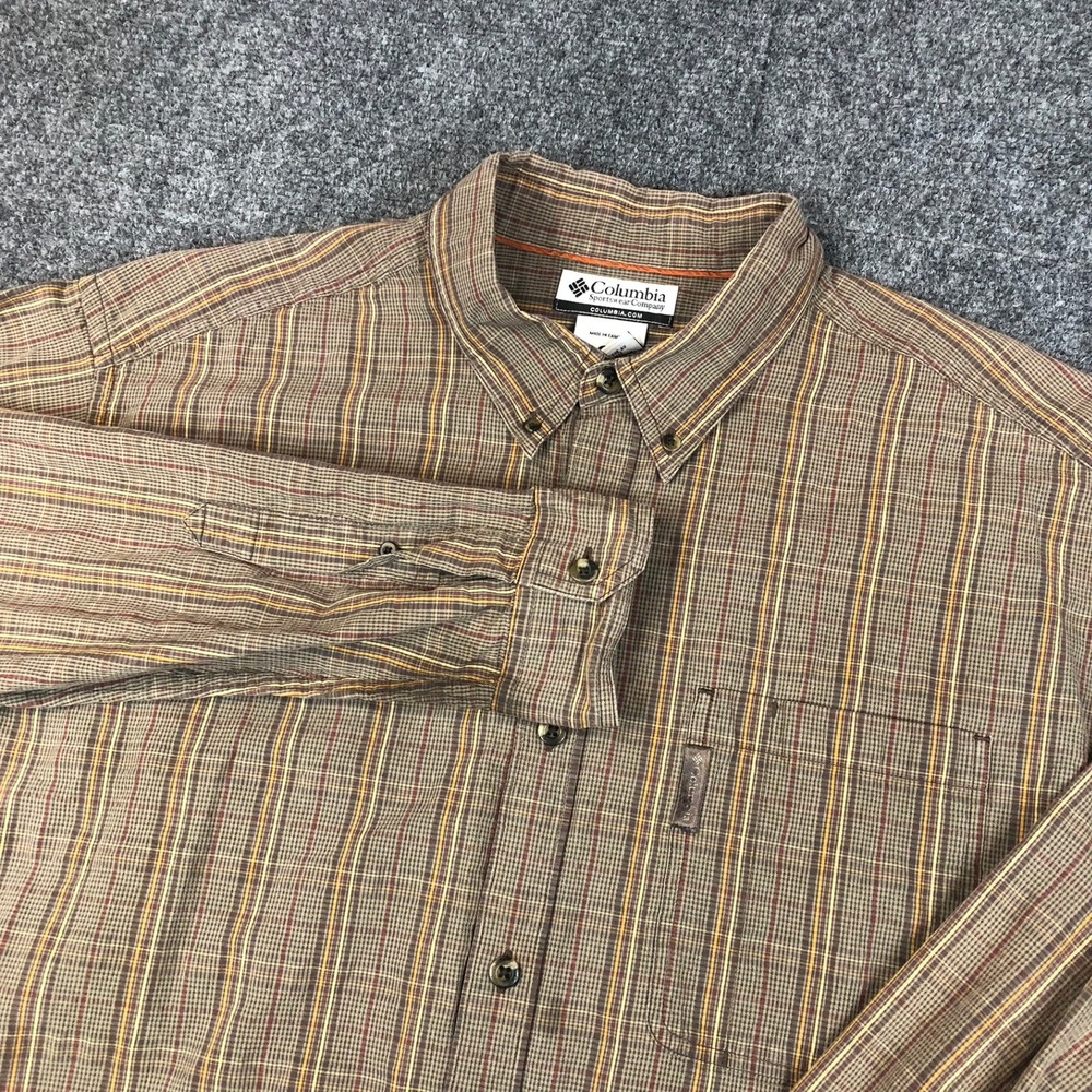 Columbia Sportswear Company Plaid Button Down Shirt Mens XL Long Sleeve Cambo